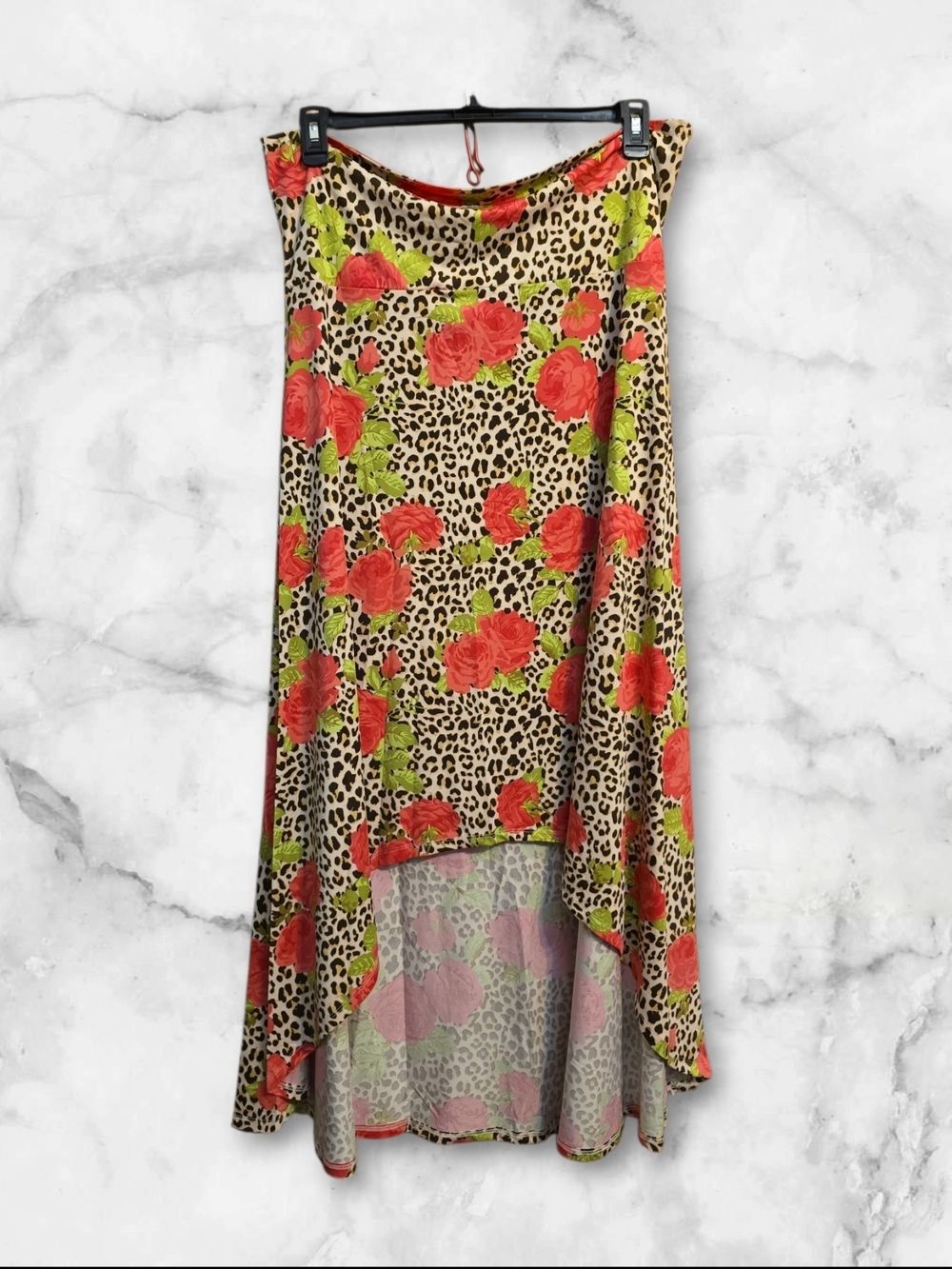 NWOT LuLaRoe Coral Rose & Leopard Strapless Asymmetrical Maxi Dress
